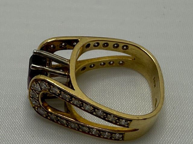 Women's 18K Gold Diamond and Rhodolite Garnet Ring - Size 5